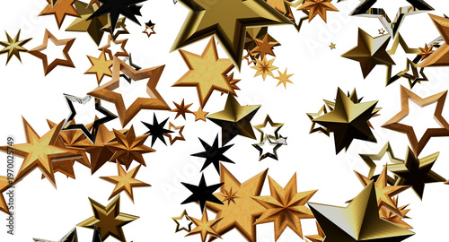 Abstract image of golden and black stars creating an eye-catching design. Perfect for celebrations, holidays, or any cel