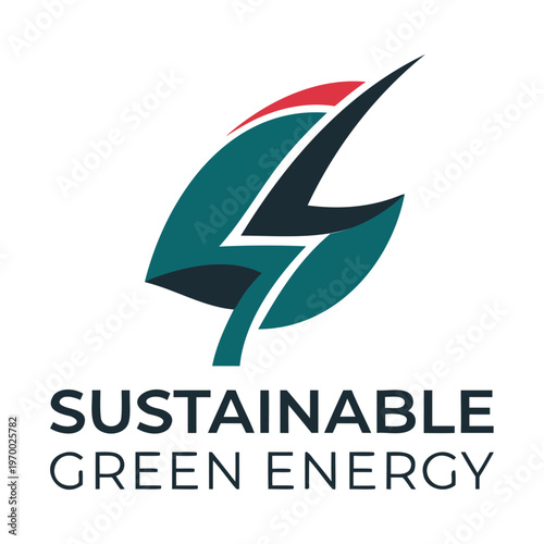 Sustainable green energy logo with leaf and lightning bolt symbol  eco friendly concept