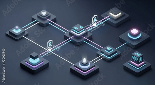 Neon lit futuristic network connections diagram.