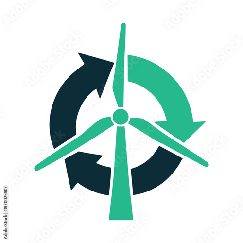 Wind turbine with recycling symbol for eco friendly energy production concept