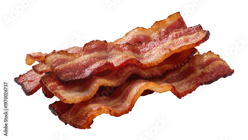 Cuadro en lienzo Crispy brown bacon strips overlapping, showcasing rendered fat and savory textur
