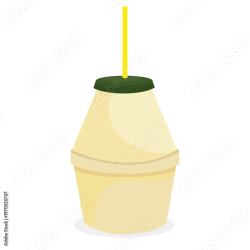 Banana milk bottle with straw.