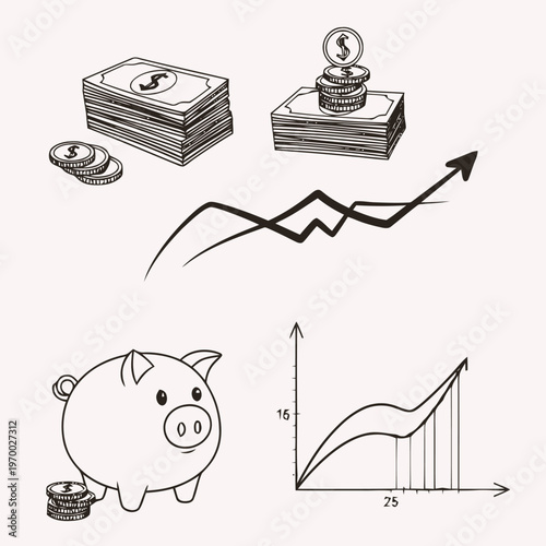 Financial Growth and Savings Illustrated Symbols of Investment, Money, and Profitability