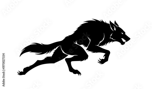 Running werewolf silhouette dynamic fantasy beast isolated on white background fast motion vector design Bangladesh
