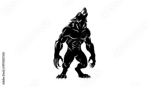 Werewolf silhouette howling upright isolated on white background dark fantasy creature vector illustration Bangladesh