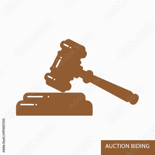 Clean vector icon of a gavel and sound block, representing legal authority, judicial decisions, auction bidding finality, and important business transaction agreements
