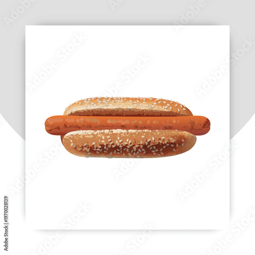 Hot dog with mustard in a sesame seed bun. Side view isolated on a white background.
