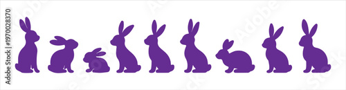 Rabbit silhouette vector set featuring various bunny poses including sitting jumping and standing silhouettes for minimalist logo design and seasonal spring graphics