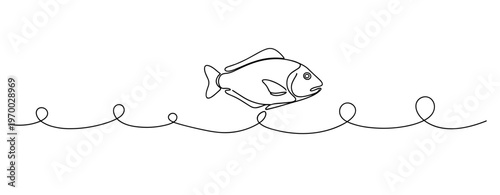 Fish leaping across stylized wavy sea line illustration