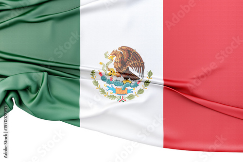 Mexico nation flag waving showing national emblem. 3D rendering