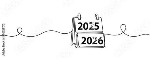 Calendar flipping from 2025 to 2026 on continuous line