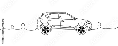 Crossover suv outlined on continuous line across page