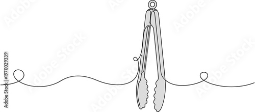 Kitchen tongs closed and hanging in minimal line composition