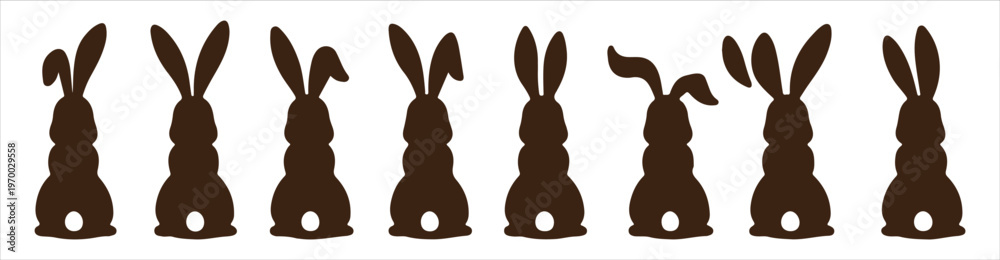 Fototapeta premium Easter bunny outline Silhouette vector icon set. Easter vector icons on white background and Vector illustration.