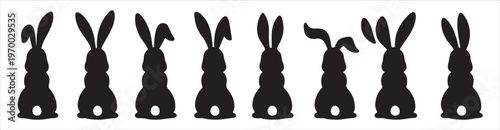 Easter bunny outline Silhouette vector icon set. Easter vector icons on white background and Vector illustration.