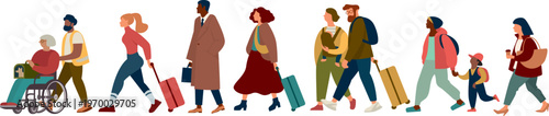 Diverse travelers with luggage set isolated collection of people characters