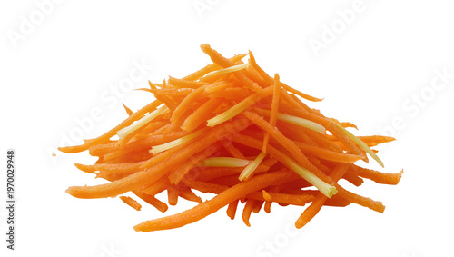 Schilderij op canvas Bright orange shredded carrots piled high, ready for cooking or salad