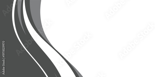 Minimalist black and gray wave vector design with smooth flowing curves at the bottom, transitioning into a clean white background.