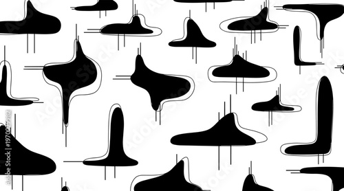 Abstract blob shapes dripping across white background, no seamless