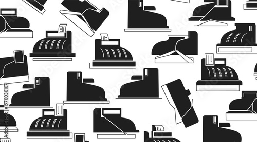 Cash register icons repeated in pattern on white background, no seamless