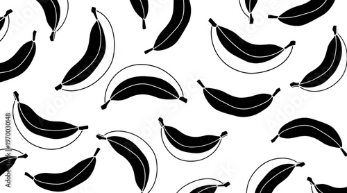 Banana bunches scattered in repeating pattern on white background, no seamless
