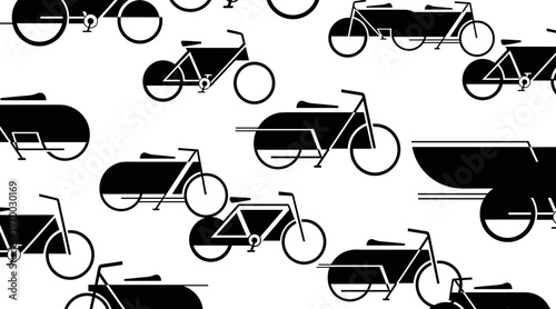 Bicycle silhouette pattern repeating on white background, no seamless