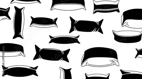 Pillows scattered across seamless white background pattern, no seamless