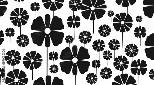 Simple daisy silhouettes scattered across white repeating field, no seamless