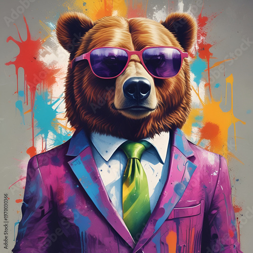 bear wearing a suit and sunglasses 