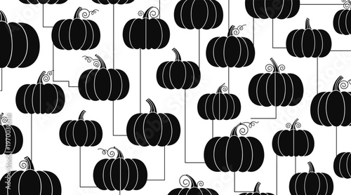 Pumpkins arranged on stems in repeating seasonal pattern, no seamless
