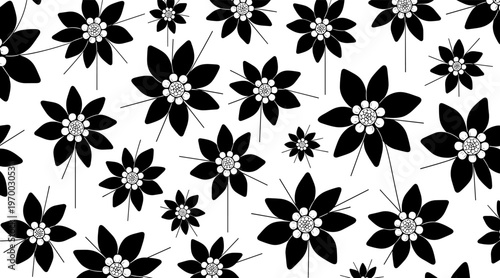 Daisy like flowers scattered in dense repeating pattern field, no seamless