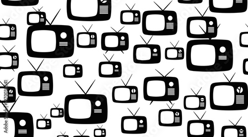 Retro television icons scattered across white repeating pattern background, no seamless
