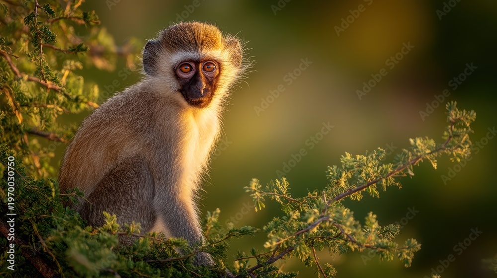 Fototapeta premium Young vervet monkey in natural African habitat