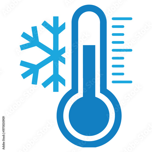 Tableau sur toile Cold Temperature Concept: This image features a graphic illustration of a thermometer juxtaposed with a snowflake, cleverly communicating the concept of cold temperature