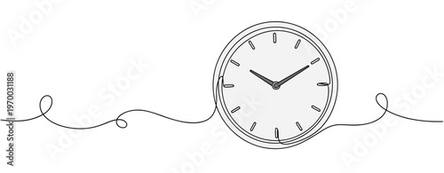 Round analog clock displaying time on continuous line background. no editable stroke