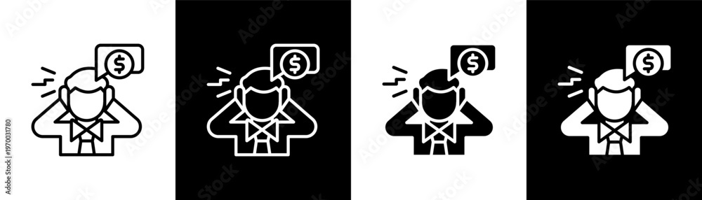 Obraz premium Financial Stress Icon Of Line Black And White Style Vector Illustrationn