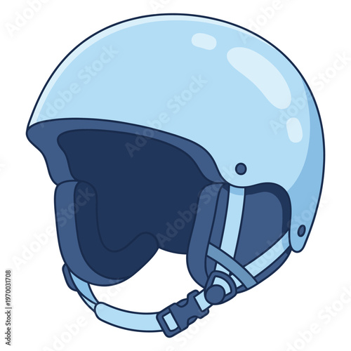 Schilderij op canvas Sky-blue helmet: A close-up shot of a sky-blue helmet that protects people during various sports and leisure activities, with detailed design elements and a feeling of safety