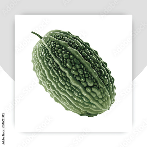 Close up of a bumpy green bitter melon isolated on white background isolated on transparent background silhouette,