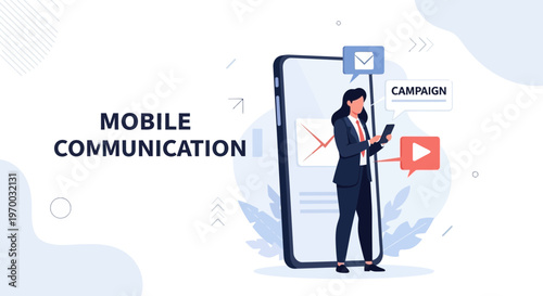 Mobile Communication: Woman using smartphone for campaign, email, and video messages