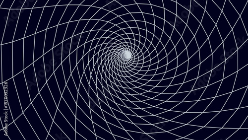 Meshy wormhole model. Wireframe 3D tunnel. Perspective grid background texture. Vector Illustration.