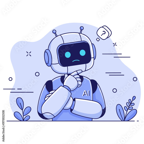 Thoughtful robot pondering a question in a futuristic setting