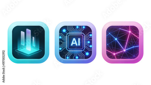 Vector set of clock and digital technology icons featuring square web buttons for mobile apps and business communication systems