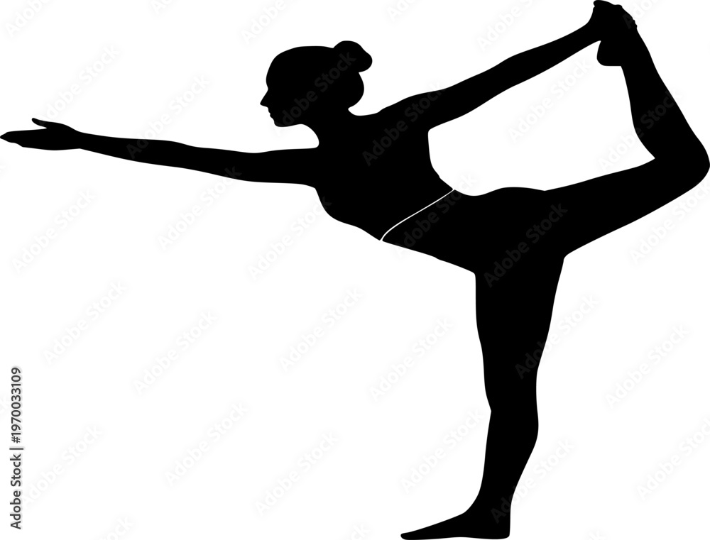 Fototapeta premium Yoga Dancer Pose Silhouette Balance Strength Vitality Wellness Black Vector