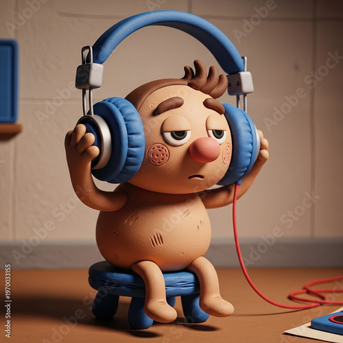 Wallpaper Mural Clay Character Wearing Oversized Headphones with a Melancholic Expression Torontodigital.ca
