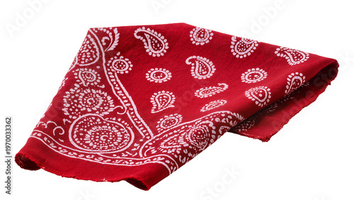 Fotografía Crimson paisley bandana folded diagonally, displaying intricate floral patterns