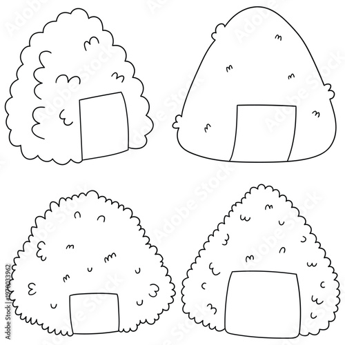 Hand-drawn doodle set of onigiri on a white background.
