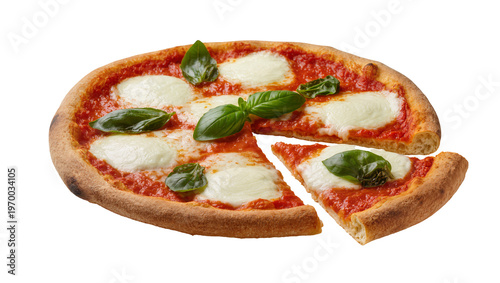 Fotografie Classic Margherita pizza, featuring fresh basil leaves and melted mozzarella che