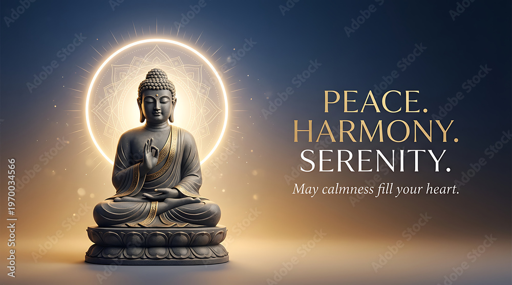 Obraz premium Serene Buddha Statue with Glowing Halo and Inspirational Text