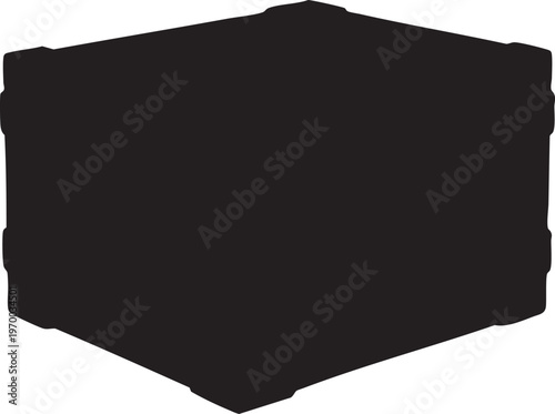Black hexagonal object with rough edges on white background geometric shape