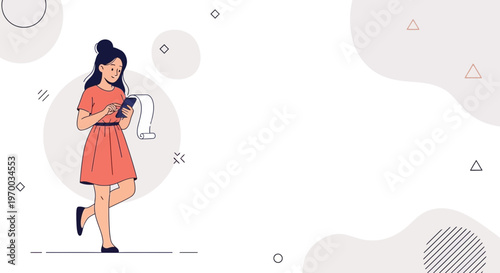 Woman with smartphone and long receipt, online shopping, digital payment, modern lifestyle